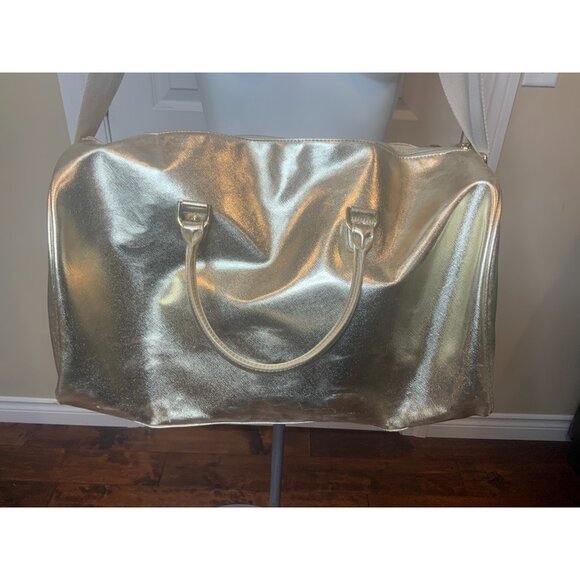 Michael Kors Shimmering Gold Leather Large Weekender Duffle Bag Purse - Picture 6 of 10